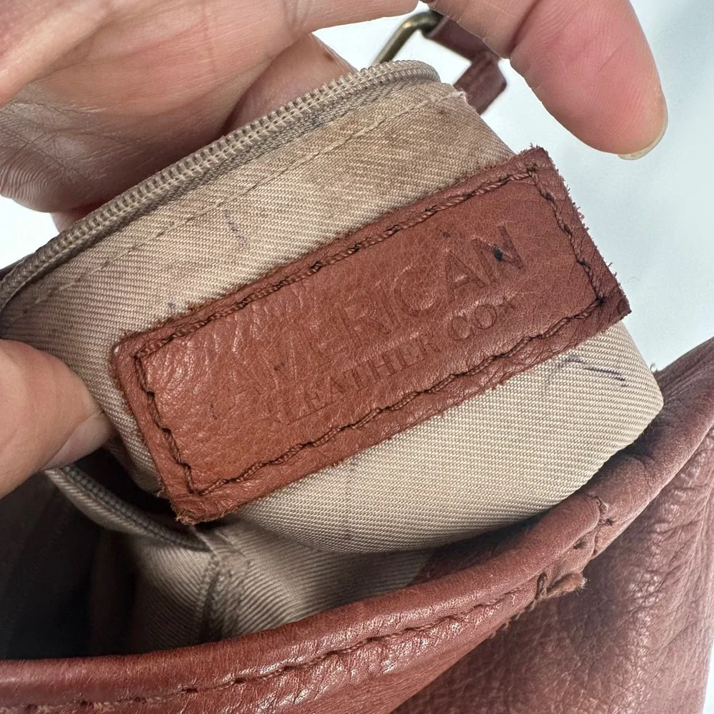 American Leather Co Austin Cognac Brown Pebbled Leather Hobo Shoulder Bag Zipper